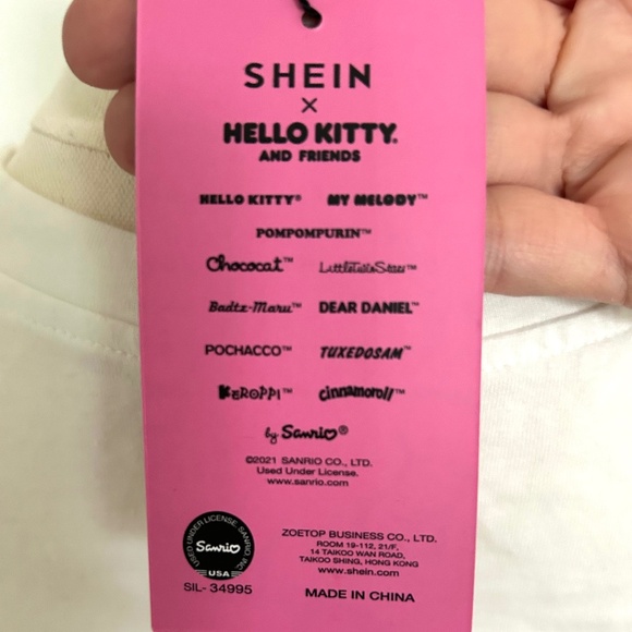 NWT Shein x Hello Kitty Cropped Ringer T-Shirt Medium Kawaii Tokyo White Pink - Picture 7 of 8